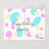 ピンク 青 黄色 ハッピー バースデー 子供 シェイプ アブストラクト ポストカード (裏面)