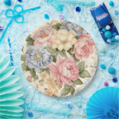 ピンク 青 黄色 花の紙皿 ペーパープレート (パーティー)