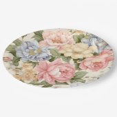 ピンク 青 黄色 花の紙皿 ペーパープレート (アングル)