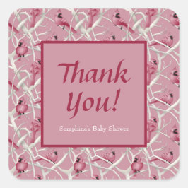 ピンク（鳥）ショウジョウコウカンチョウ赤ちゃんシャワーありがとう スクエアシール