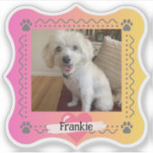 ピンク/黄色のグラデーション背景の犬の写真 シール (正面)