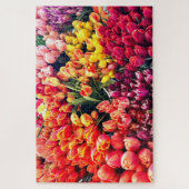 ピンク、黄色、オレンジ、紫のチューリップの写真 ジグソーパズル (縦)
