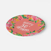 ピンク、黄色、リビングコーラルフローラ水色 ペーパープレート (アングル)