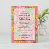 ピンク、黄色、生きたサンゴのフローラ結婚式の招待 (スタンド正面)