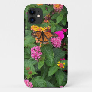 ピンク 黄色 緑の花 ランタナと蝶々 iPhone 11 ケース