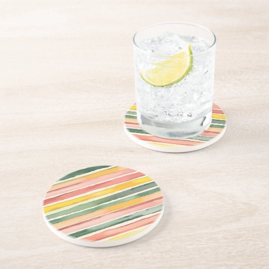 ピンク 黄色 緑 ストライプ コースター (側面)