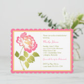 ピンク、黄色、緑、白いシャクヤクのブライダルシャワー 招待状 (スタンド正面)