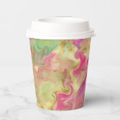 ピンク、黄色、金ゴールド、緑の大理石 紙コップ (裏面)
