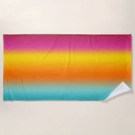 ピンク、黄、オレンジ、ティール（緑がかった色）のグラデーション ビーチタオル