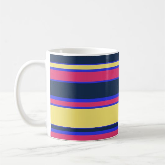 ピンク、黄、青の各ストライプ色 コーヒーマグカップ (左)