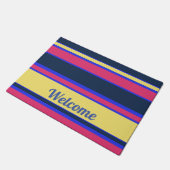 ピンク、黄、青の各ストライプ色 ドアマット (アングル)