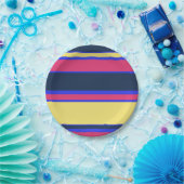 ピンク、黄、青の各ストライプ色 ペーパープレート (パーティー)