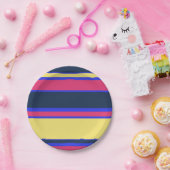 ピンク、黄、青の各ストライプ色 ペーパープレート (パーティー)