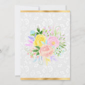 ピンク、黄、青の花の金ゴールドブライダルシャワー 招待状 (裏面)
