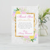 ピンク、黄、青の花金ゴールドキンセアニェラ サンキューカード (スタンド正面)