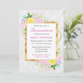 ピンク、黄、青の花金ゴールドキンセアニェラ 招待状 (スタンド正面)