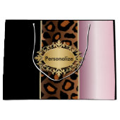 ピンク、黒いおよびヒョウのアニマルプリント ラージペーパーバッグ (正面)