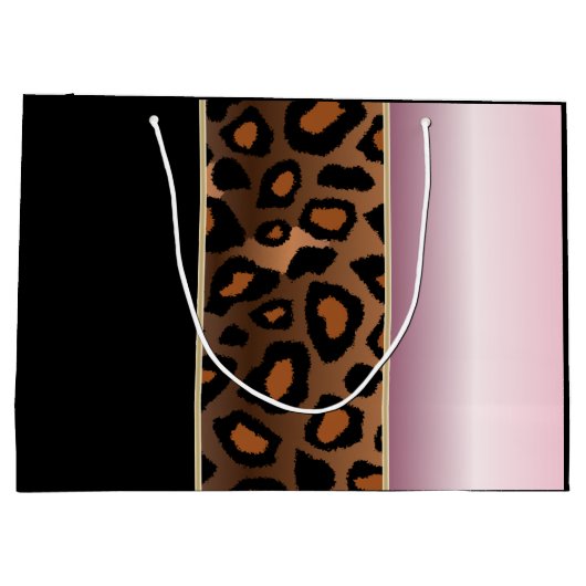 ピンク、黒いおよびヒョウのアニマルプリント ラージペーパーバッグ (裏面)