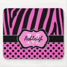ピンク、黒く、白いシマウマのストライプ及び点のマウスパッド