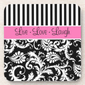 ピンク、黒く、白くストライプのなダマスク織のコースターは(6)を置きました コースター (正面)