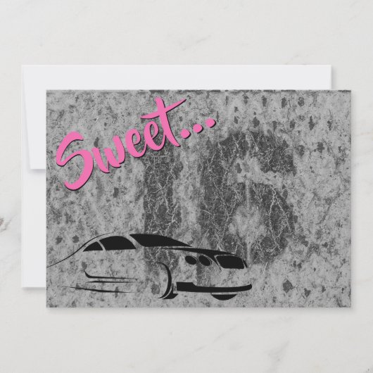 ピンク、黒と車グランジの甘さ16誕生日 招待状 (正面)