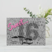 ピンク、黒と車グランジの甘さ16誕生日 招待状 (スタンド正面)