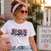 ピンク・黒チェック&黒のJESUS Tシャツ