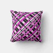 ピンク、黒、グレーの対角線の格子模様 クッション (正面)