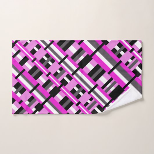 ピンク、黒、グレーの対角線の格子模様 バスタオルセット (ハンドタオル)
