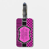ピンク、黒、白いポルストライプのクのドットの荷物札 ラゲッジタグ (裏面縦)
