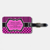 ピンク、黒、白いポルストライプのクのドットの荷物札 ラゲッジタグ (裏面横)