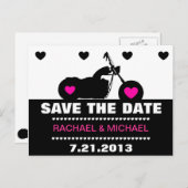 ピンク、黒、白のオートバイバイクもしくは自転車に乗る人日付を保存 案内ポストカード (正面/裏面)