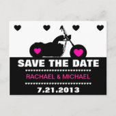 ピンク、黒、白のオートバイバイクもしくは自転車に乗る人日付を保存 案内ポストカード (正面)