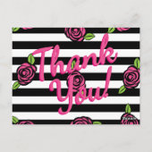 ピンク、黒、白のサンキューカード ポストカード (裏面)