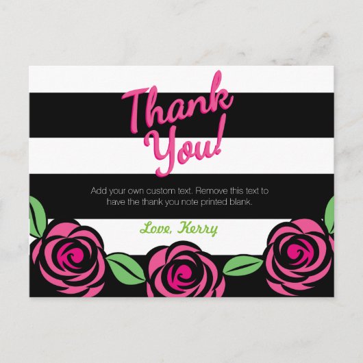 ピンク、黒、白のサンキューカード ポストカード (正面)