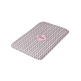 ピンク、黒、白のシェブロン、モノグラカスタムム バスマット