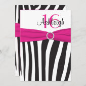 ピンク、黒、白のゼブラ16番目の誕生日招待状 招待状 (正面/裏面)