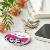 ピンク、黒、白のダマスクありがとうキーチェーン キーホルダー (側面)