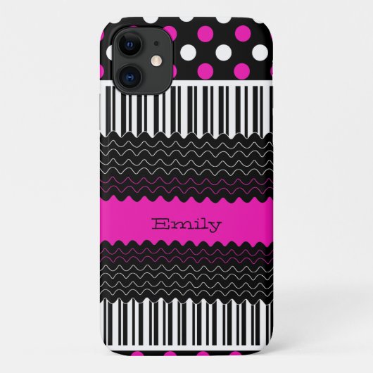 ピンク、黒、白のパターン Case-Mate iPhoneケース (裏面)