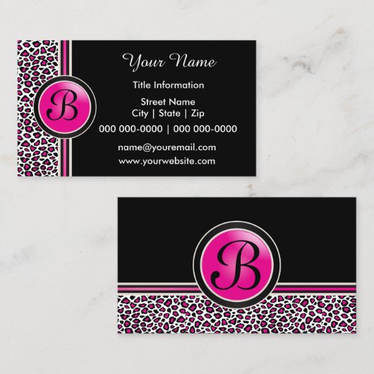 ピンク、黒、白のヒョウ印刷 名刺 (正面/裏面)
