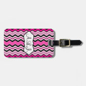 ピンク、黒、白の波状のラゲッジタグストライプ(Pink, Black, White Wavy Lag ラゲッジタグ (正面横)