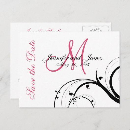 ピンク、黒、白の渦巻き形が日付はがきを保存 案内ポストカード (正面/裏面)