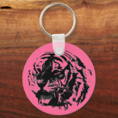 ピンク、黒、白の轟音のタイガーキーチェーン キーホルダー (正面)