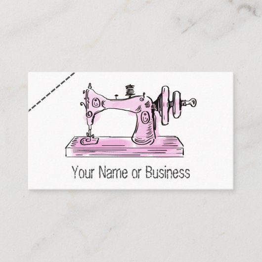 ピンク、黒、白シックヴィンテージ裁縫機 名刺 (正面)
