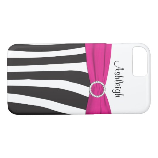 ピンク、黒、白ゼブラiPhone 7ケストライプのース Case-Mate iPhoneケース (裏面(横))