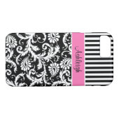 ピンク、黒、白ダマスクストライプのiPhone 7ケース Case-Mate iPhoneケース (裏面(横))