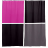 ピンク、黒、白、灰色の正方形 シャワーカーテン (正面)