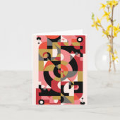 ピンク、黒、赤、白、黄色の幾何学的LOVE カード (黄色い花)