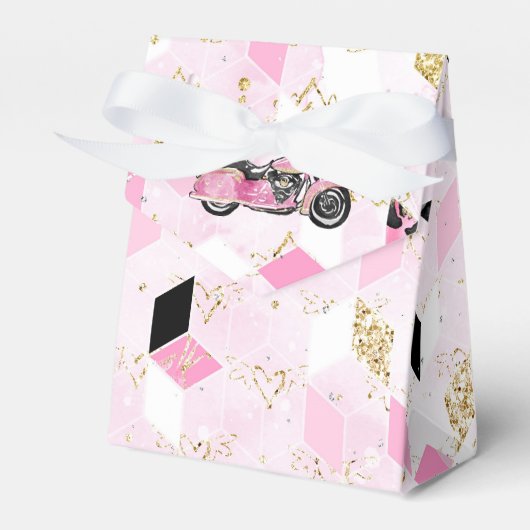 ピンク、黒、金ゴールドの幾何学模様 フェイバーボックス (正面サイド)