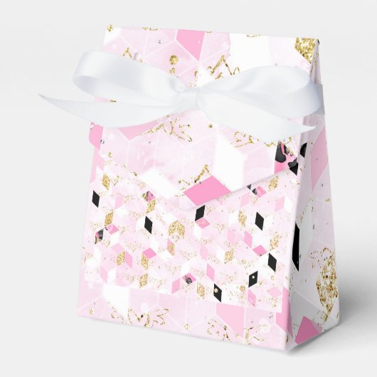 ピンク、黒、金ゴールドの幾何学模様 フェイバーボックス (正面サイド)